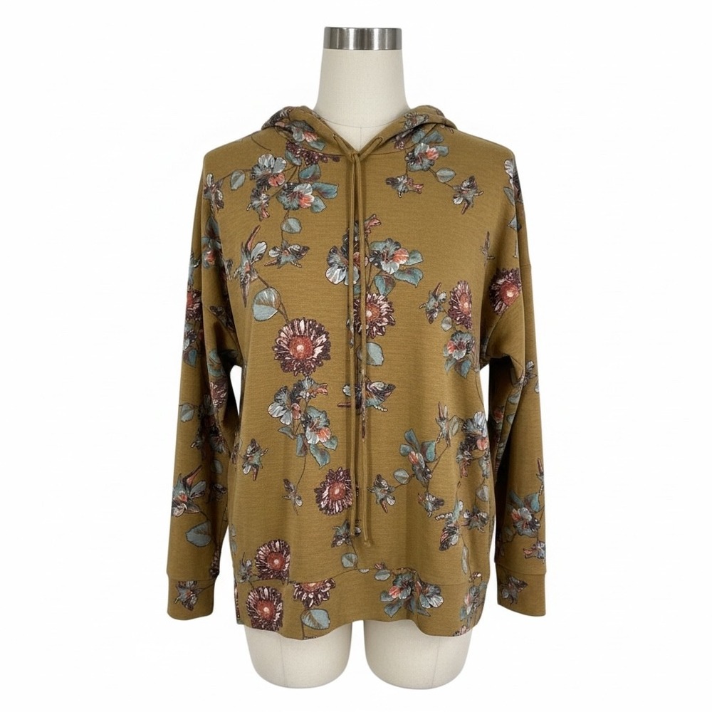 Andree by Unit Floral Hoodie Sweatshirt Mustard Yellow Small‎